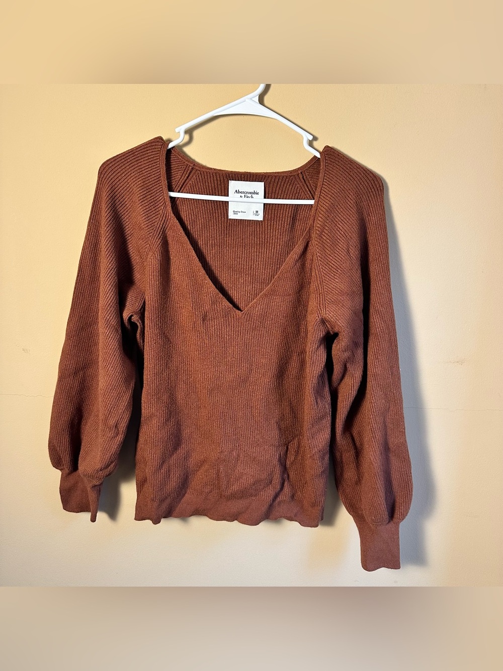 Abercrombie & Fitch Brown Ribbed Knit Stretch Balloon Sleeve Sweater Top Medium